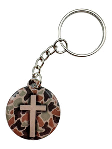 Tap To Pray™ - Prayer Tag Keychains: Tree Bark Camo + Cross
