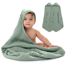 Load image into Gallery viewer, Hooded Baby Towel, 6 Layer 100% Muslin Cotton by Comfy Cubs: Cedar and Sand / Pack of 2 KO