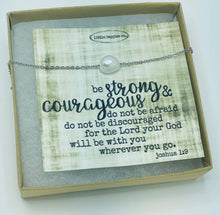 Load image into Gallery viewer, Joshua 1:9, pearl necklace, Encouragement gift, sympathy gift, grief gift, faith, bible scripture, gift for her, inexpensive, miscarriage: Silver