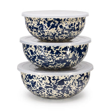 Load image into Gallery viewer, Splatter Enamelware Covered Multi-Purpose Bowl Set: Navy and Cream Splatter