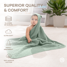 Load image into Gallery viewer, Hooded Baby Towel, 6 Layer 100% Muslin Cotton by Comfy Cubs: Cedar and Sand / Pack of 2 KO