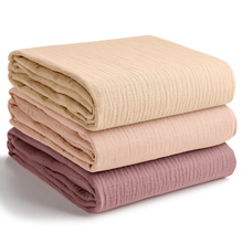 Load image into Gallery viewer, Muslin Swaddle Blankets Pack of 3 by Comfy Cubs: Heather Blue - Pacific Blue - Fern KO
