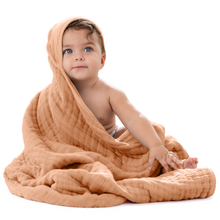 Load image into Gallery viewer, Hooded Baby Towel, 6 Layer 100% Muslin Cotton by Comfy Cubs: Cedar and Sand / Pack of 2 KO