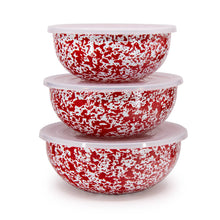 Load image into Gallery viewer, Splatter Enamelware Covered Multi-Purpose Bowl Set: Navy and Cream Splatter