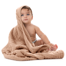 Load image into Gallery viewer, Hooded Baby Towel, 6 Layer 100% Muslin Cotton by Comfy Cubs: Cedar and Sand / Pack of 2 KO