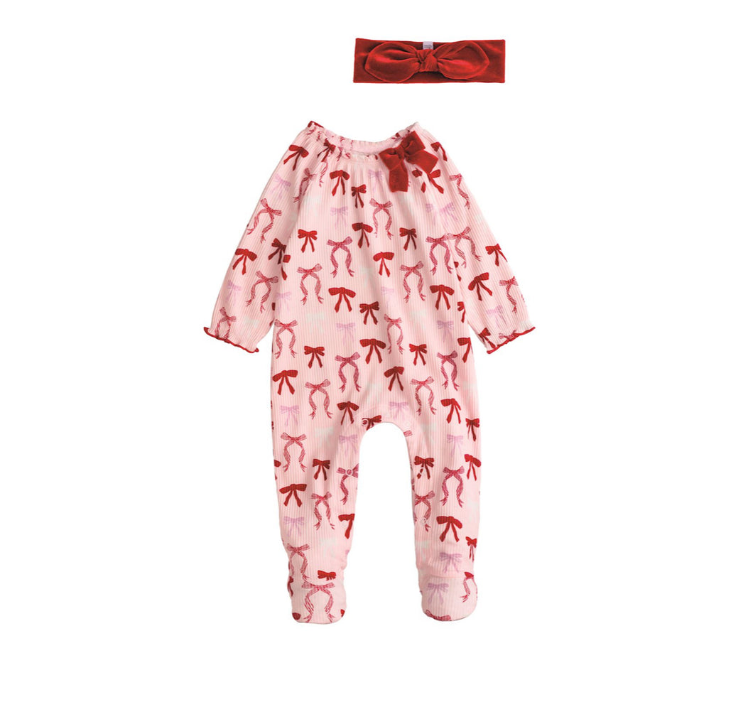 Pink bow sleeper set