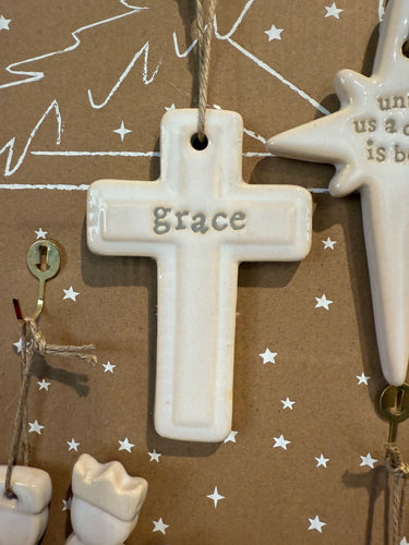 MudPie Ceramic Cross Nativity Ornament