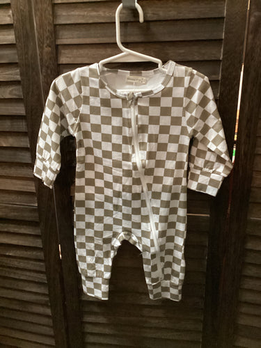 Checkered Army Green Zip-Up Romper