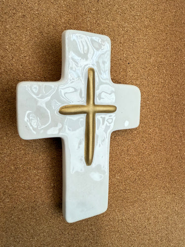 MudPie White & Gold Ceramic Crosses