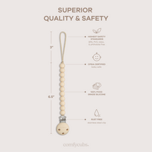 Load image into Gallery viewer, Baby Pacifier Clips, 100% Food Grade Silicone by Comfy Cubs: Beige