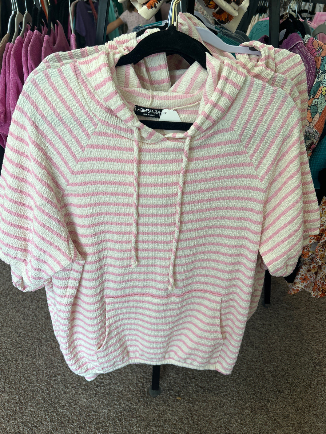 Pink stripe top with hood