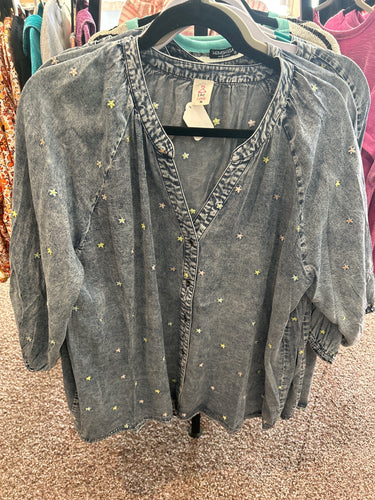 Embroidered chambray top