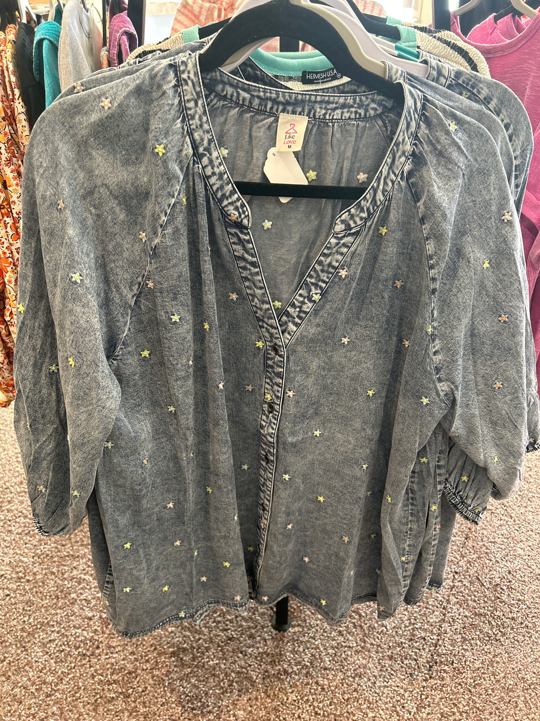 Embroidered chambray top