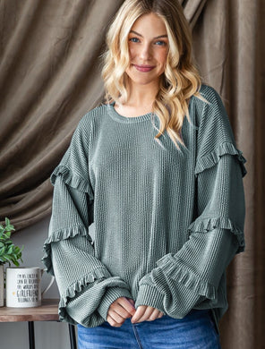 Olive ruffle sweater