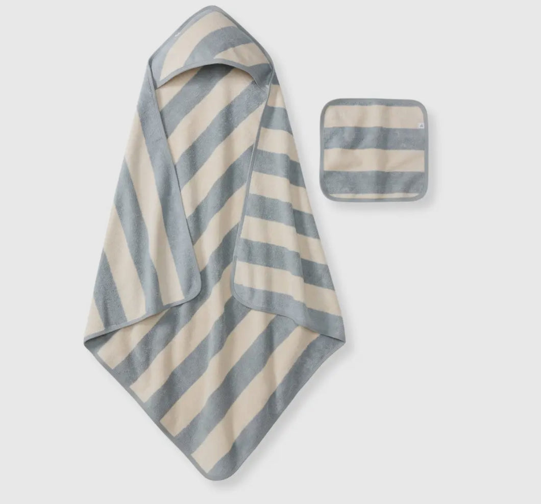 Blue striped towel and washcloth set