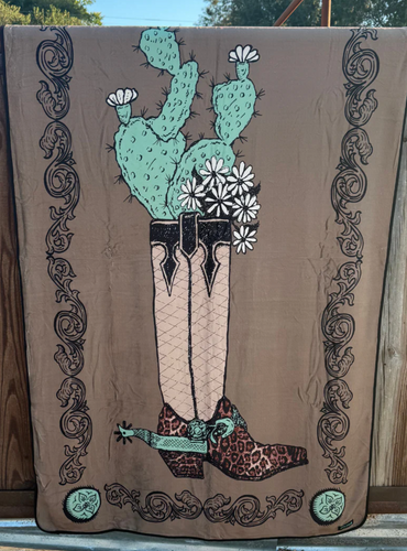 BOOTS AND BURLAP BLANKET