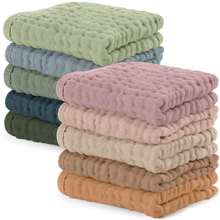 Load image into Gallery viewer, Muslin Baby Washcloths, Soft 10"x10" Cotton by Comfy Cubs: Sand / 6-Pack 10”X10” crews