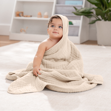 Load image into Gallery viewer, Hooded Baby Towel, 6 Layer 100% Muslin Cotton by Comfy Cubs: Cedar and Sand / Pack of 2 KO