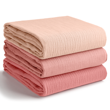 Load image into Gallery viewer, Muslin Swaddle Blankets Pack of 3 by Comfy Cubs: Heather Blue - Pacific Blue - Fern KO