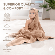 Load image into Gallery viewer, Hooded Baby Towel, 6 Layer 100% Muslin Cotton by Comfy Cubs: Cedar and Sand / Pack of 2 KO