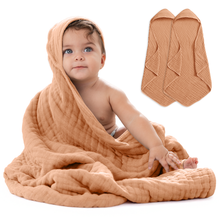 Load image into Gallery viewer, Hooded Baby Towel, 6 Layer 100% Muslin Cotton by Comfy Cubs: Cedar and Sand / Pack of 2 KO