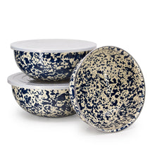Load image into Gallery viewer, Splatter Enamelware Covered Multi-Purpose Bowl Set: Navy and Cream Splatter