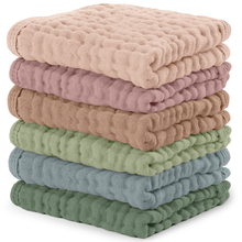 Load image into Gallery viewer, Muslin Baby Washcloths, Soft 10"x10" Cotton by Comfy Cubs: Sand / 6-Pack 10”X10” crews