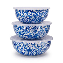 Load image into Gallery viewer, Splatter Enamelware Covered Multi-Purpose Bowl Set: Navy and Cream Splatter