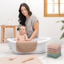 Load image into Gallery viewer, Muslin Baby Washcloths, Soft 10"x10" Cotton by Comfy Cubs: Sand / 6-Pack 10”X10” crews
