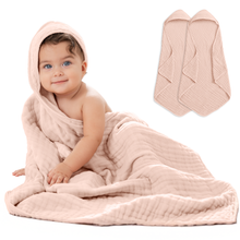 Load image into Gallery viewer, Hooded Baby Towel, 6 Layer 100% Muslin Cotton by Comfy Cubs: Cedar and Sand / Pack of 2 KO
